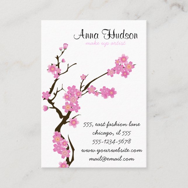 Cherry Blommar, Sakura, Floristry, Flower Shop Visitkort (Framsida)