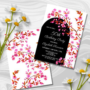 Cherry Blommar Sakura Flower Black White Birthday Inbjudningar
