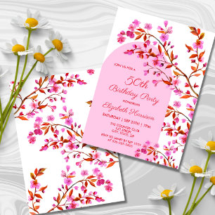 Cherry Blommar Sakura Flower Rosa White Birthday Inbjudningar
