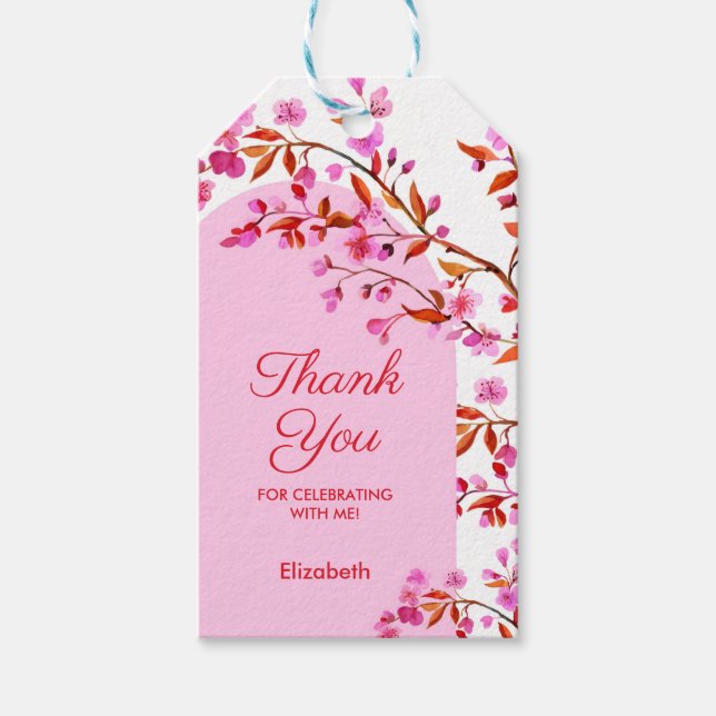 Cherry Blommar Sakura Flower Rosa White Birthday Presentetikett (Framsidan)