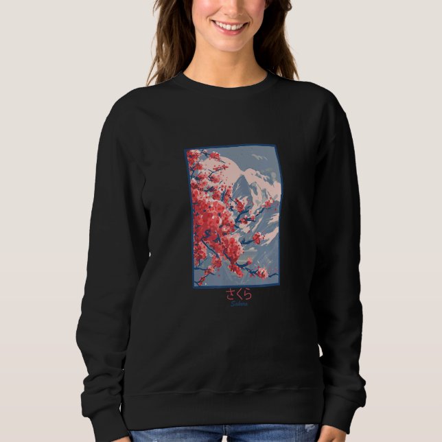 Cherry Blommar Sakura Mountains T Shirt (Framsida)