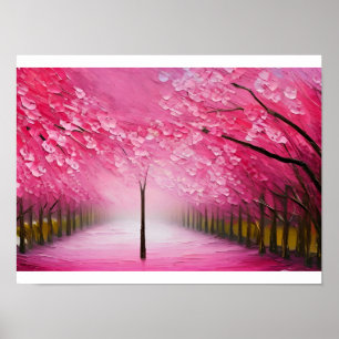 Cherry Blommar Sakura Oljemålning Poster Home Dec