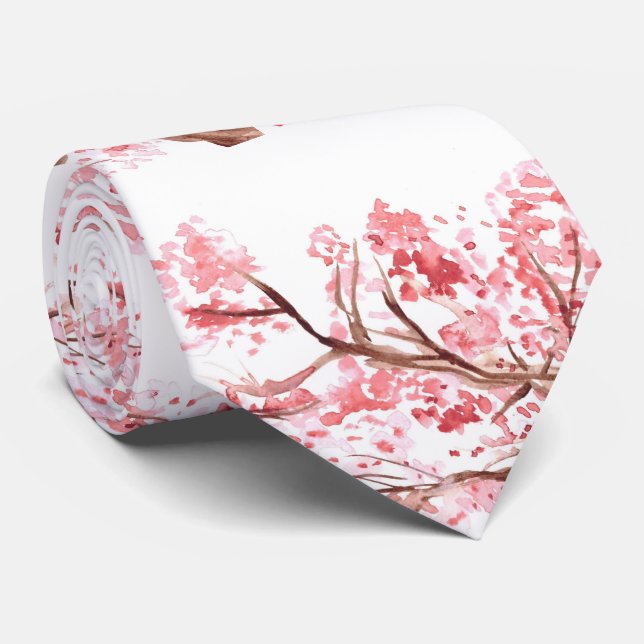 Cherry blommar Sakura Rosa Blommigt Bröllop Slips (Rullad)