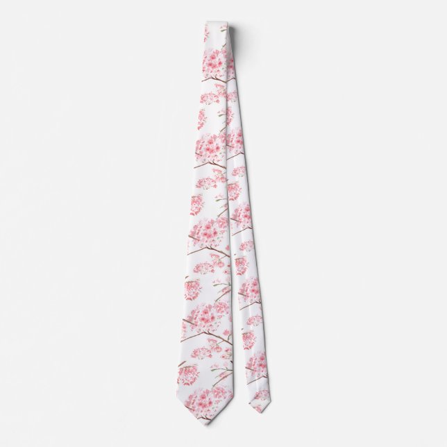 Cherry blommar Sakura Rosa Blommigt Bröllop Träd Slips (Framsida)