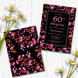 Cherry Blommar Sakura Surprise Black Birthday Inbjudningar