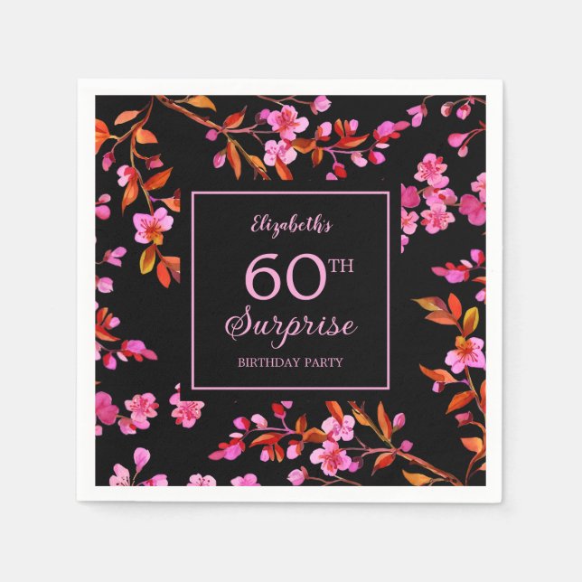 Cherry Blommar Sakura Surprise Black Birthday Pappersservett (Framsidan)
