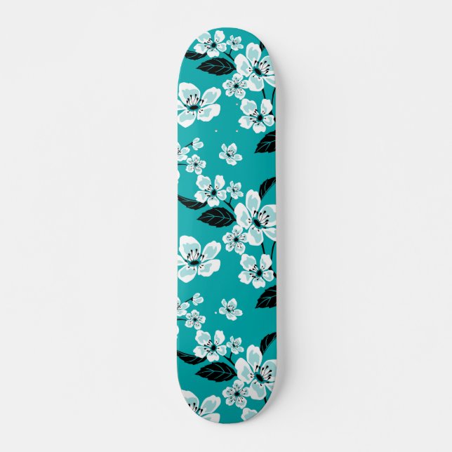 CHERRY BLOMMAR - SAKURA (TEAL) MINI SKATEBOARD BRÄDA 18,5 CM (Framsida)