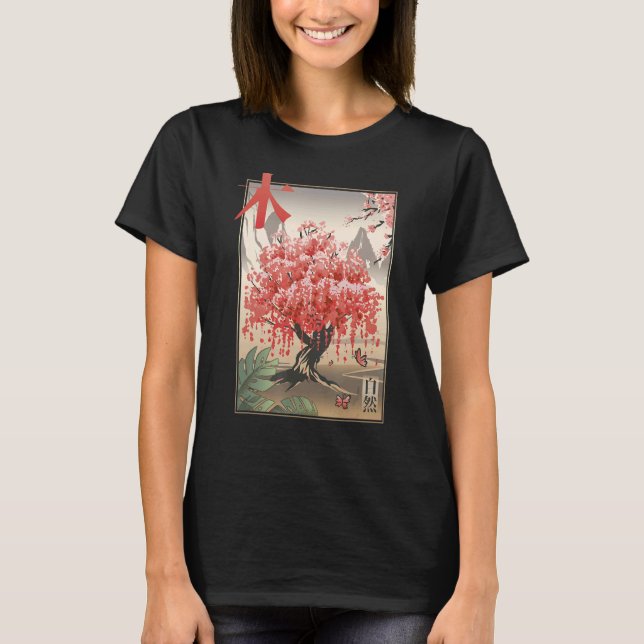 Cherry Blommar Sakura Träd Mt Fuji Japan T Shirt (Framsida)