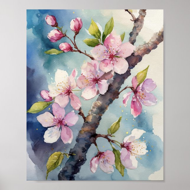 Cherry Blommar Sakura Watercolor Poster (Framsidan)