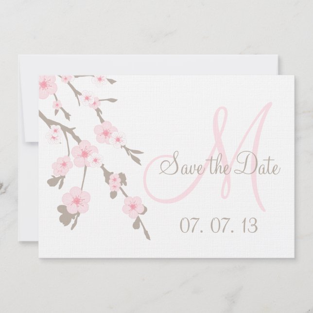 Cherry Blommar Save Date Rosa Taupe Inbjudningar (Framsida)