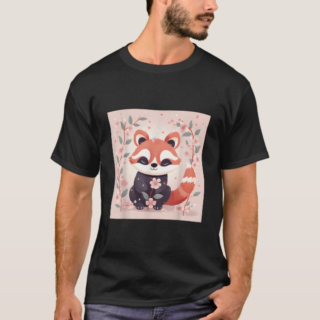 Cherry Blommar Season Red Panda Adsible Vår De T Shirt (Framsida)