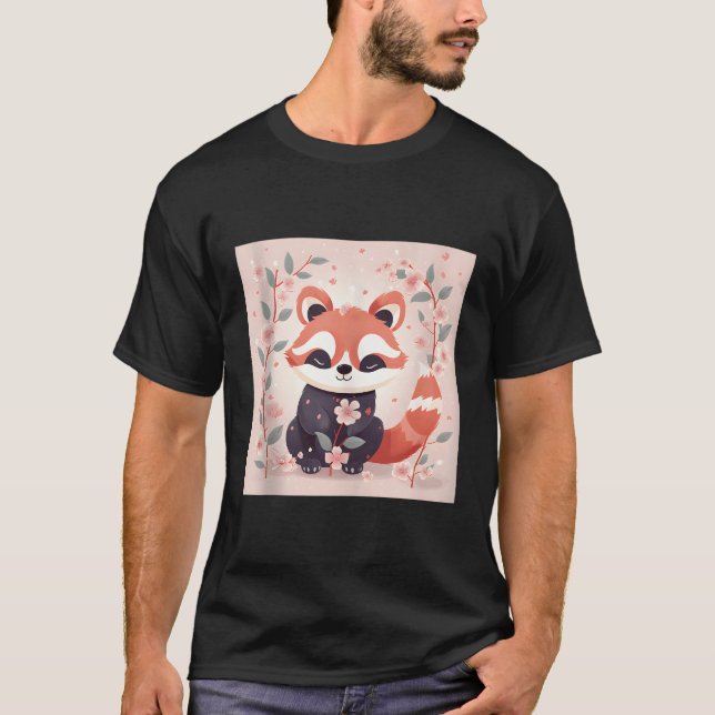 Cherry Blommar Season Red Panda Adsible Vår De T Shirt (Framsida)