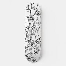Cherry Blommar Skateboard Black and White