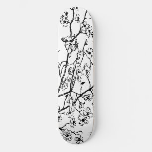 Cherry Blommar Skateboard Black and White