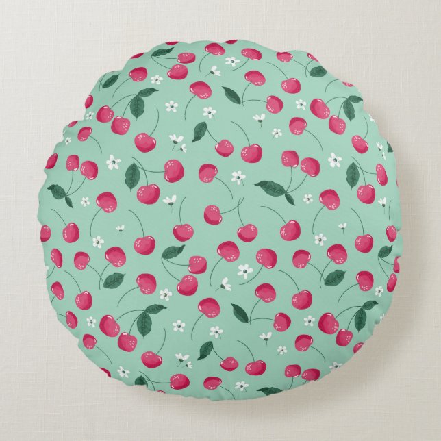 Cherry Blommar: Sommardesign Rund Kudde (Framsidan)