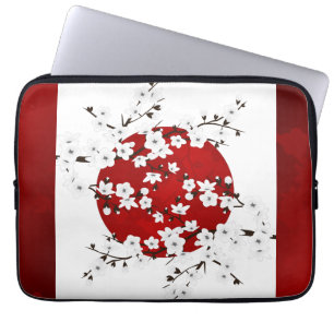 Cherry Blommar Stigning Sol Red Black White Laptop Fodral