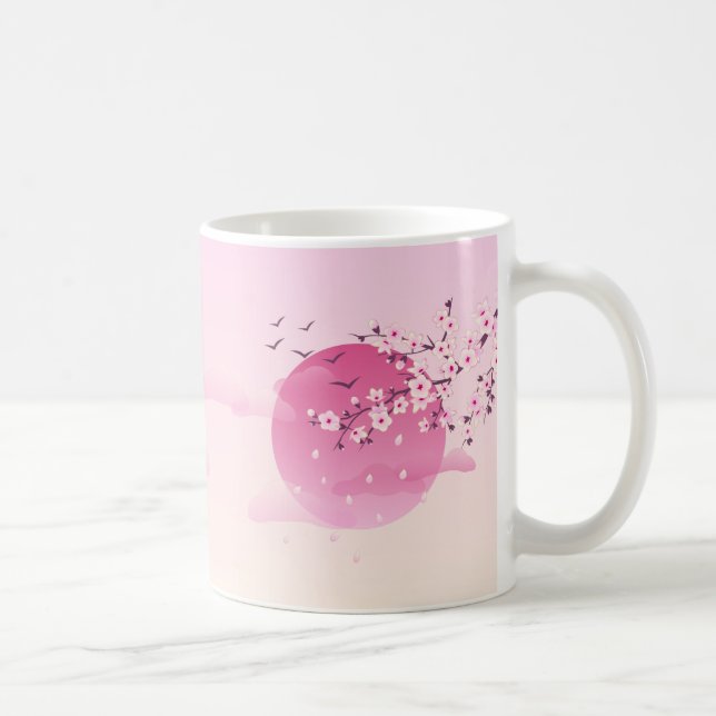 Cherry Blommar Stigning Sol Rosa Blommigt Girly Kaffemugg (Höger)
