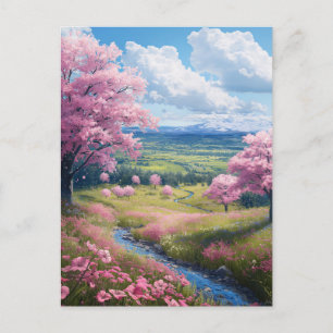 Cherry Blommar Stream Vykort