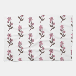 Cherry Blommar Tea Towel - White Mönster Kökshandduk