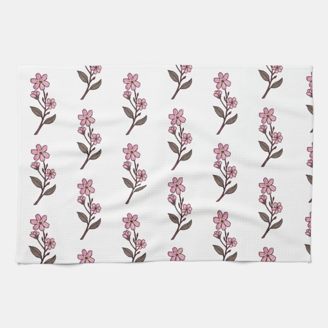Cherry Blommar Tea Towel - White Mönster Kökshandduk (Horisontell)