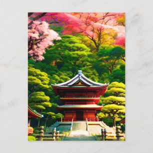 Cherry Blommar Temple Vykort
