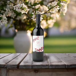 Cherry Blommar Thmet Bröllop Vinflaska Etikett