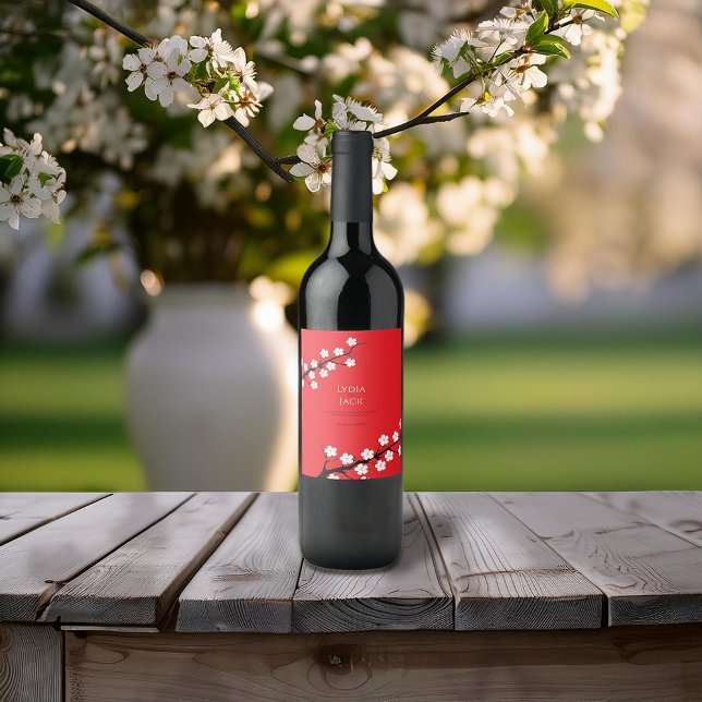Cherry Blommar Thmet Bröllop Vinflaska Etikett (Skapare uppladdad)