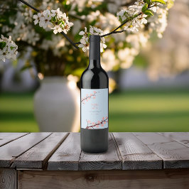 Cherry Blommar Thmet Bröllop Vinflaska Etikett