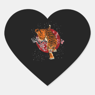 Cherry Blommar Tiger Hjärtformat Klistermärke