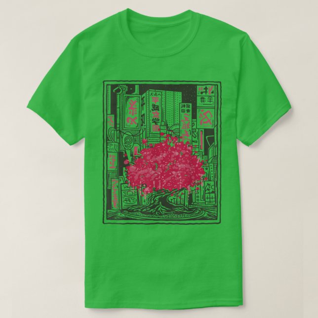 Cherry Blommar Träd City Sakura Anime Graphic Art T Shirt (Design framsida)