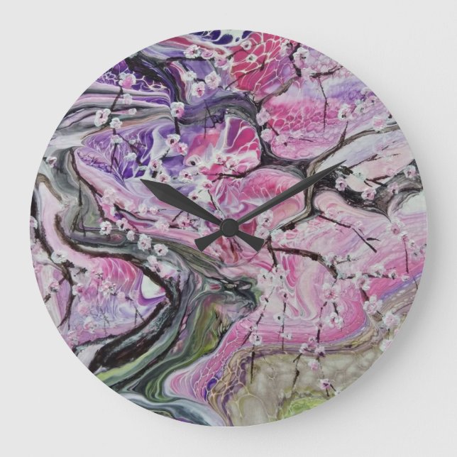 Cherry Blommar Träd Clock Stor Klocka (Framsida)