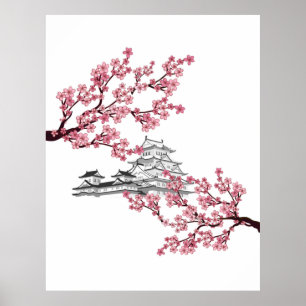 Cherry Blommar Träd Design - Japanska Sakura träd Poster