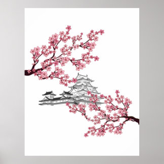 Cherry Blommar Träd Design - Japanska Sakura träd Poster