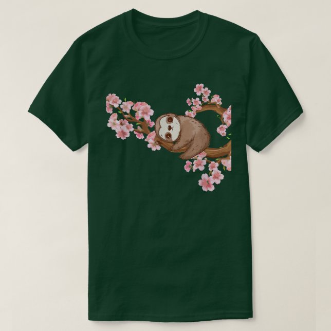 Cherry Blommar Träd Japansk Art Sloth Älskare T Shirt (Design framsida)