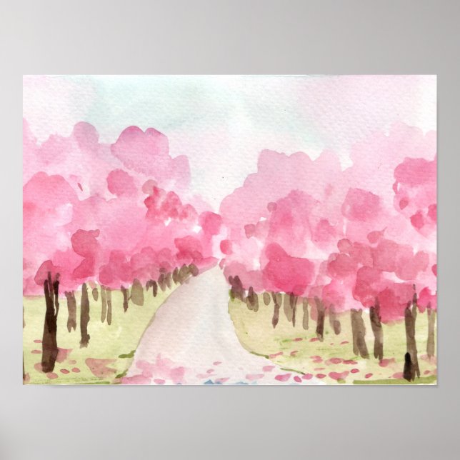 Cherry Blommar träd med båda sidor Poster (Framsidan)
