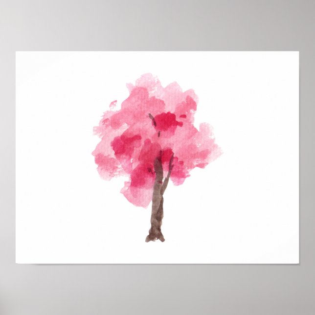 Cherry Blommar Träd Rosa Watercolor Poster (Framsidan)