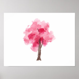 Cherry Blommar Träd Rosa Watercolor Poster