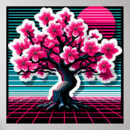 Cherry Blommar Träd Synthwave 803 Poster