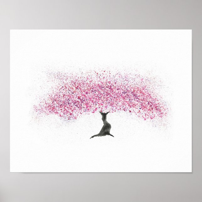 Cherry Blommar Träd Watercolor Poster (Framsidan)