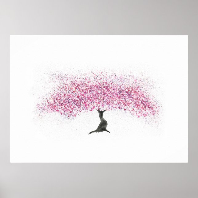 Cherry Blommar Träd Watercolor Poster (Framsidan)