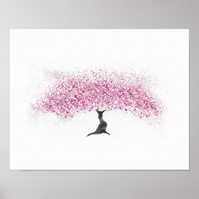 Cherry Blommar Träd Watercolor Poster (Framsidan)