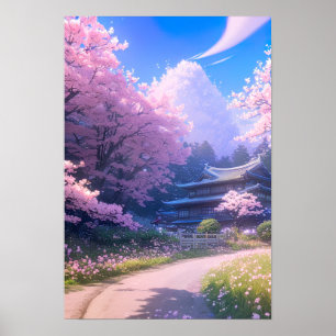 Cherry Blommar Väg till Traditional Inn Poster
