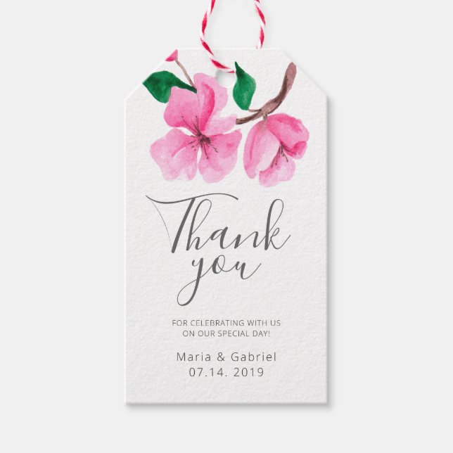 Cherry Blommar. Vår bröllop Tack Gift Märkres Presentetikett (Framsidan)