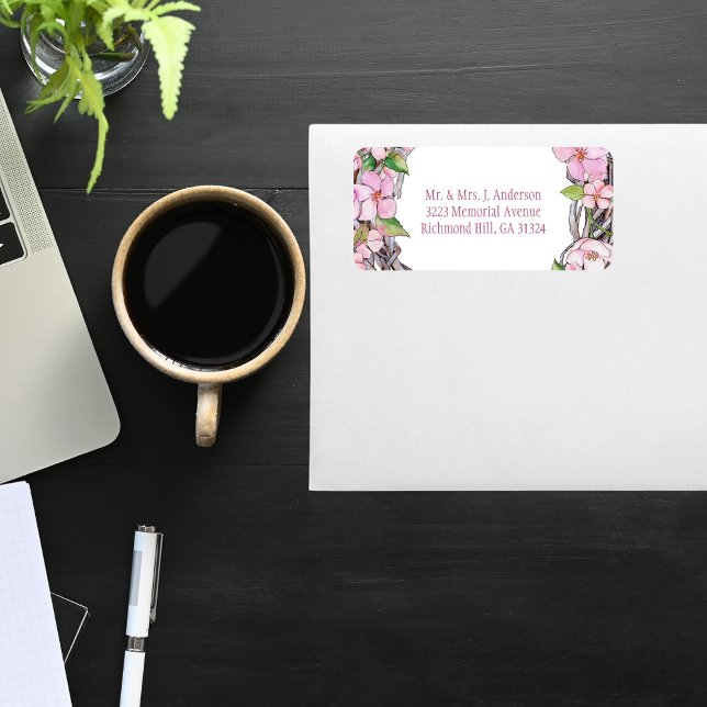 Cherry Blommar Vår Rosa Watercolor Adressetikett (Skapare uppladdad)