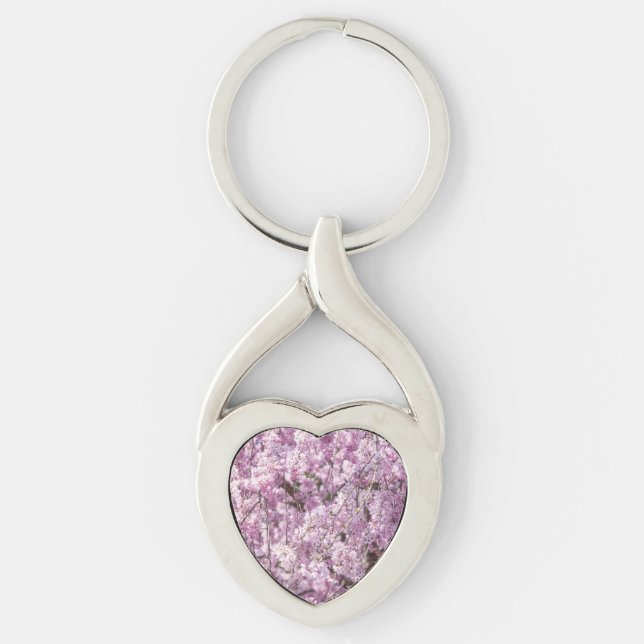 Cherry Blommar Vår Twisted Heart Silverfärgad Nyckelring (Framsidan)