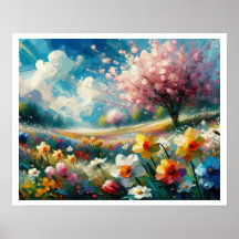 Cherry Blommar Vibrant Vår blommor Abstrakt Art
