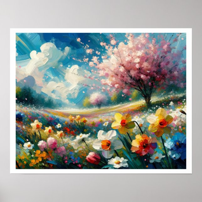 Cherry Blommar Vibrant Vår blommor Abstrakt Art Poster (Framsidan)