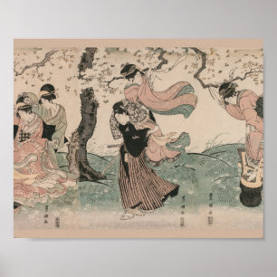 Cherry Blommar View i Vår Japanska Ukiyo-e Poster