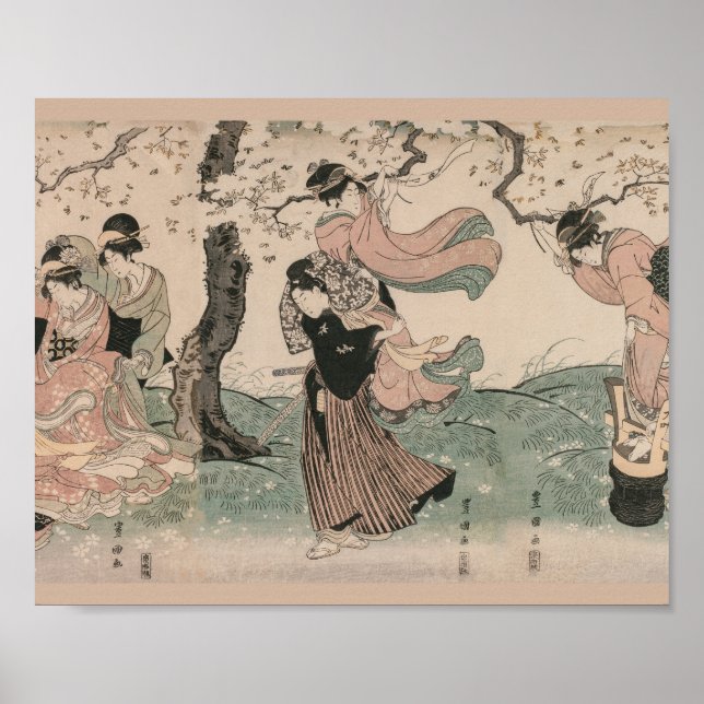 Cherry Blommar View i Vår Japanska Ukiyo-e Poster (Framsidan)