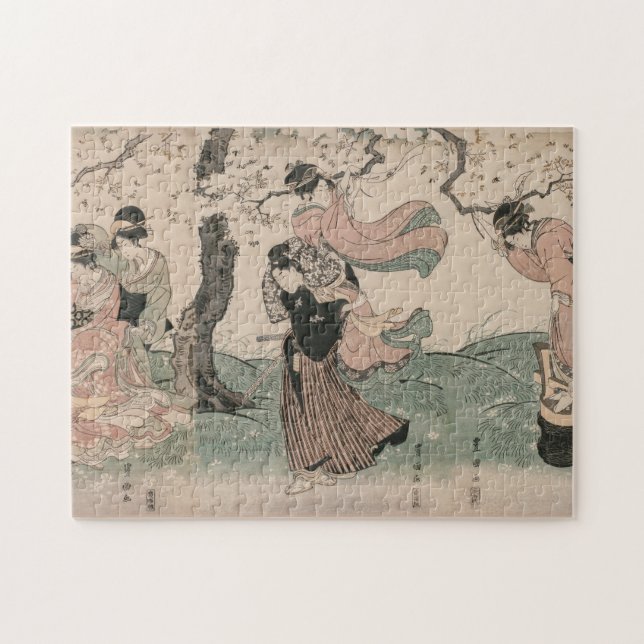 Cherry Blommar View i Vår Japanska Ukiyo-e Pussel (Horisontell)